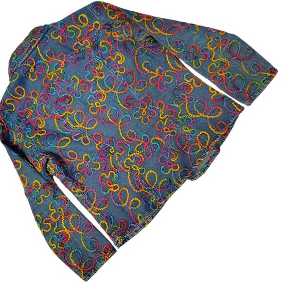 Chico's Colorful Long Sleeve Blue Denim Jacket Embroidery Artwork Size M/8 - Picture 5 of 14